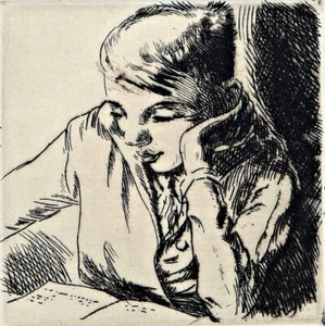 Carl Torsten Holmstrom 1930 RETRATO DE UN JOVEN LEYENDO Grabado 1931 - Imagen 1 de 4