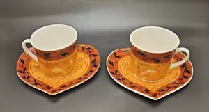 2 tazas y platillos barrocos de café espresso cerámica de cerámica Dema forma de corazón - Imagen 1 de 10