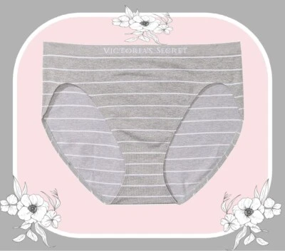 L Grey White Stripe SEAMLESS NO SHOW Victorias Secret High-Leg Waist Brief Panty - Image 1 of 4
