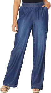 DG2 Diane Gilman SoftCell Denim Wide-Leg Pant Basic INDIGO L NEW (577) - Picture 1 of 1