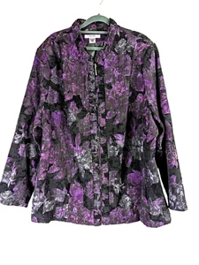 Tan Jay Women Plus size 24W Full Zip Blazer Jacket Floral Purple Black Pockets - Picture 1 of 14