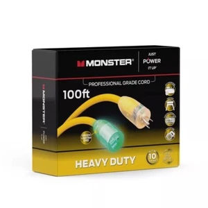 Monster Just Power It Up Outdoor 100' Yellow Extension Cord 10/3 SJTW HEAVY DUTY - Picture 1 of 2
