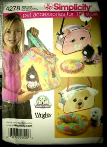 Simplicity 4278 Pattern 18" Doll Accessories Dog Cat Carrier Coat Bed + UNCUT FF - Picture 1 of 2