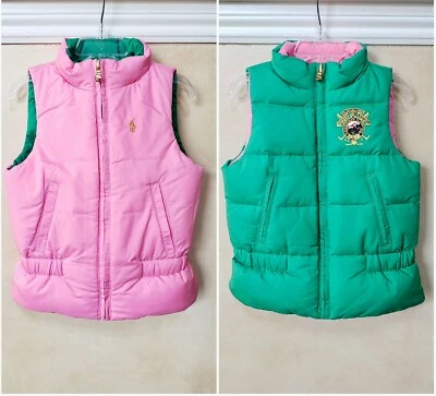 NOVO COM ETIQUETAS POLO Ralph Lauren COLETE REVERSÍVEL 2 em 1 jaqueta parka menina 4 VERDE ROSA - Imagem 1 de 4