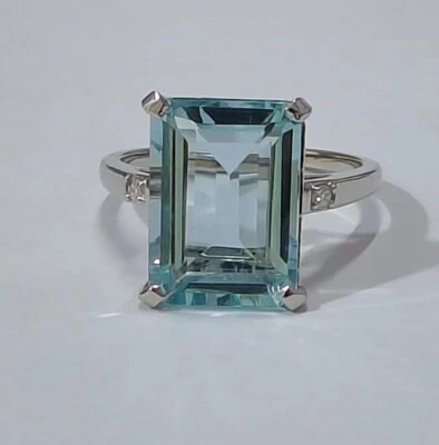 7,50 Karat Natürlicher Aquamarin Und Diamantring Mit 14k Weißgold - Bild 1 von 4