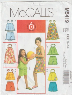 McCall's Sewing Pattern M5419 Child's Halter Top, Dress, Shorts, Sizes 3-6, FF - Image 1 of 2