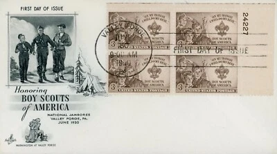 US 995 Boy Scouts ArtCraft FDC UR Plate Block - Image 1 of 2