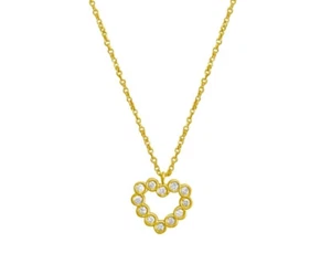14k Yellow Gold .05ctw Diamond HEART LOVE CHARM PENDANT with 16"-18" Chain - Picture 1 of 4