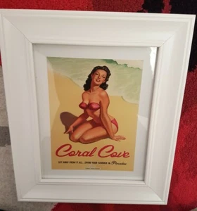 Retro Coral Cove Resort Pin Up Girl Framed Picture *FREE UK DELIVERY* - Picture 1 of 5