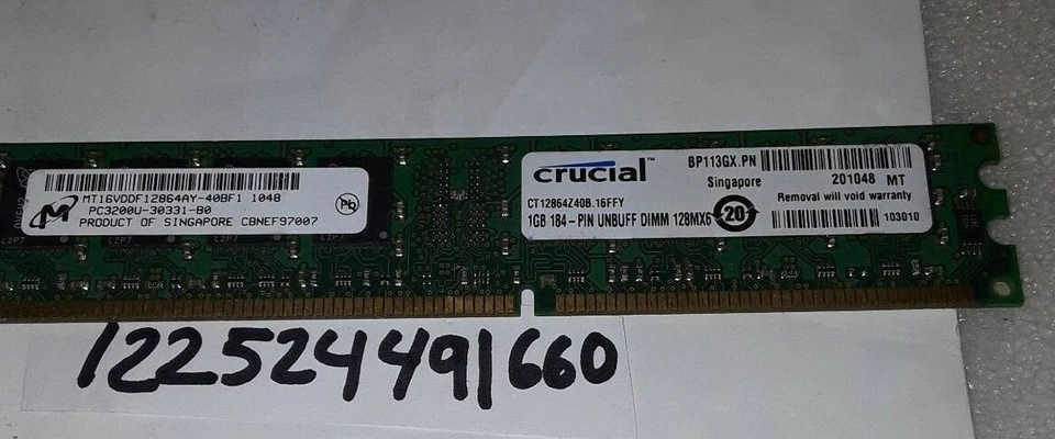 1GB DDR1 DDR PC3200 PC 3200 DDR1-400  DDR400  184PIN DIMM UNBUFFERED NON-ECC  - Image 1 of 1