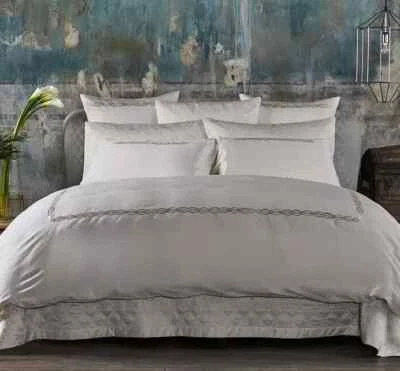 NUEVO Juego de sábanas 5 piezas bordadas Frette One Boho + edredón marfil REINA Foto 1 de 4