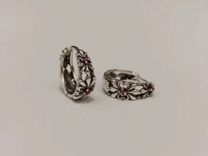 Boucles d’oreilles en argent sterling 925 – motif floral avec zircon roses - Foto 1 di 4