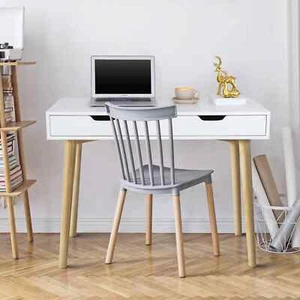 39.4" H Home Office Writing Desk MDF Wood Frame with Two Drawers, White - Picture 1 of 10