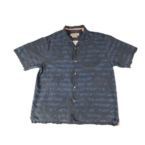 Tommy Bahama Mens Large Short Sleeve Button Up Shirt Faded Blue Tropical Stripes - Picture 1 of 14