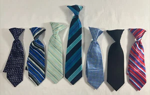 Lot Of 7 Boys Clip On Ties Multi Colored Stripes Geo Satin EUC 6- 8” 1- 10.5” - Picture 1 of 8