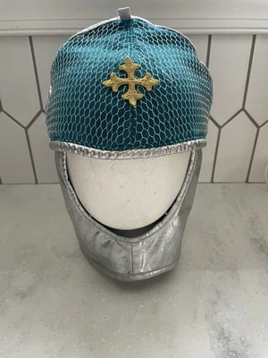 Knight's Helmet Head Piece Costume Silver, Metallic Fabric Accessory - Image 1 of 4