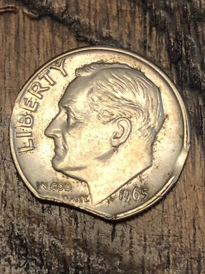 1965-P Roosevelt Dime Triple Clipped Planchet #2 - Image 1 of 2