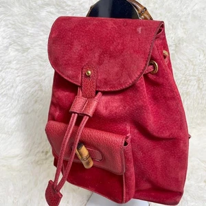 Vintage GUCCI Bamboo Mini Backpack Red Suede Leather Gold Hardware 003.38.0030 - Picture 1 of 20