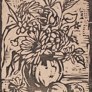 Stillleben Blumen Äpfel Holzschnitt Reinhold Gragert 1923 mit Passepartout - Bild 1 von 5