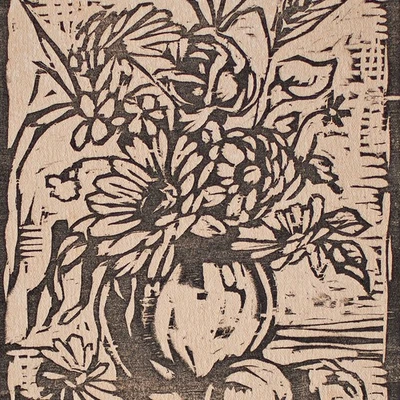 Stillleben Blumen Äpfel Holzschnitt Reinhold Gragert 1923 mit Passepartout - Bild 1 von 4