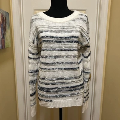 Женский пуловер Calvin Klein кремовый, синий, серый в полоску вязаный свитер размер средний - Изображение 1 из 4