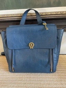 Fossil Amelia Leather Convertible Backpack Crossbody Bag Blue Zip Pockets - Picture 1 of 18