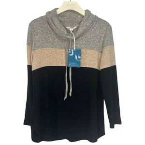 Market & Spruce Brushed Knit Top Womens PS Cowl Neck Colorblock Pullover - Picture 1 of 4