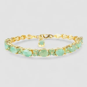 Natural Colombian Green Emerald Bracelet 925 Sterling Silver 24K Gold Plated - Picture 1 of 12