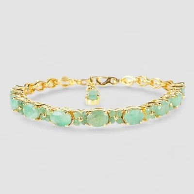 Natural Colombian Green Emerald Bracelet 925 Sterling Silver 24K Gold Plated - Image 1 of 4