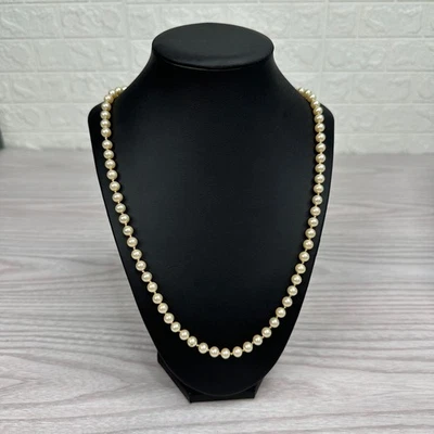 Vtg Marvella Blush Faux Pearl Hand Knotted Necklace Hidden Clasp Closure 14.5" - Image 1 of 4