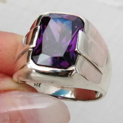 Anillos turcos hechos a mano corte faceta piedra púrpura 925 plata de ley regalo para hombre 004 Foto 1 de 2