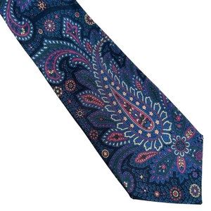 Hilditch & Key Paisley Real Silk Necktie Paisley blue Colorful Saks Fifth Avenue - Picture 1 of 10