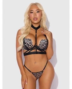 Devon Leopardo Push-Up Sujetador Arnés y Tanga Lencería Juego de 3 piezas - Grande LG - Imagen 1 de 4