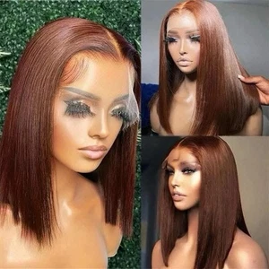 Short Bob Straight Brazilian Human Hair Wigs Remy Lace Front Wig - Picture 1 of 1