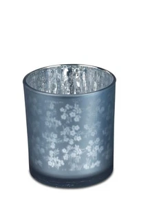 Teelichthalter, Windlicht FLOWERS rund H. 8cm blau silber Glas Formano F25 - Bild 1 von 2
