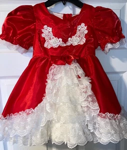 Abito da festa vintage LIDA California cerchio intero volant sfilata pizzo ROSSO 4 USA - Foto 1 di 6