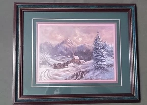 Lee K Parkinson Druck Pferdeschlitten Berg Winterszene gerahmt & mattiert Kunst - Bild 1 von 8