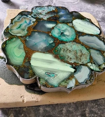 12" Green Agate End Table Top, Live Edge Side Sofa Table Top, Home Decor - Image 1 of 4