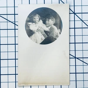 RPPC Vintage AZO Real Photo Postcard Boy Holding Toddler Girl Early 1900s - Picture 1 of 3