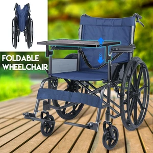 24'' Wheelchair Manual Folding Wheelchair Portable Foldable for Elderly w/ Table - Picture 1 of 14