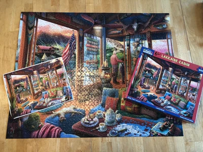 used COMPLETE 2022 White Mountain 1000  jigsaw puzzle LAKESIDE CABIN good - Image 1 of 4