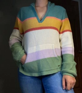 O'Neill Womens Striped Knit Hoodie Pull Over Sweater Size XL - Picture 1 of 7