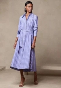 Banana Republic XS Savannah Midi Shirt Dress Blue Stripe Long Shirtdress NO BELT - Picture 1 of 3