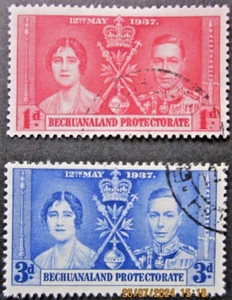 BECHUANALAND PROTECTORATE ~ S.G. 115 + 117 ~ 1937 CORONATION STAMPS ~ VFU #04027 - Picture 1 of 1