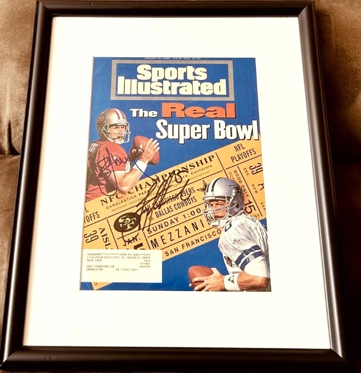 Troy Aikman Steve Young signed auto 1995 Sports Illustrated SI cover framed JSA - Image 1 of 1