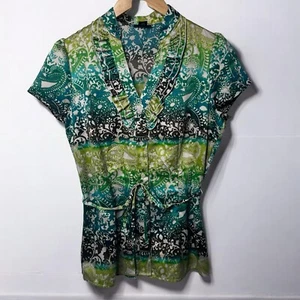 De colección Y2K Top Para Mujer S Verde Satinado Volantes Cuello en V Hada Cinturón Phoebe Buffay - Imagen 1 de 9