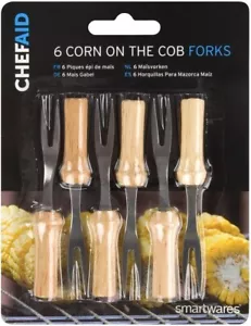 6xCORN HOLDERS Stainless Steel Corn On The Cob Skewers BBQ Prongs Forks FREE POS - Picture 1 of 2