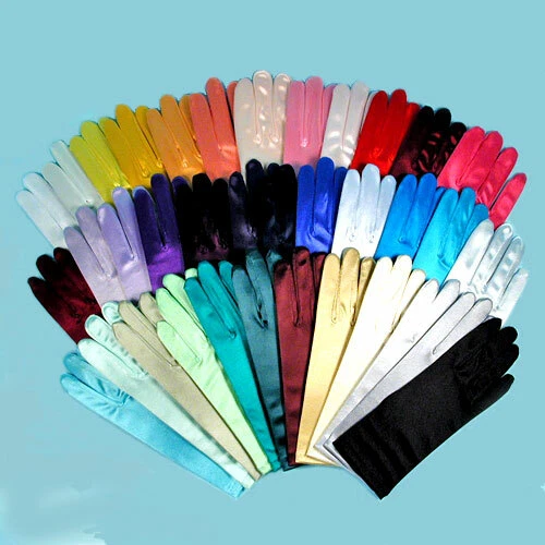 Guantes cortos elásticos satinados hasta la muñeca 39 colores graduación boda formal - G176 Foto 1 de 1