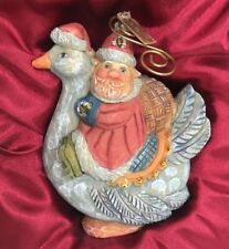G DeBrekht Santa On Goose Christmas Ornament Hand Painted w/ Box EUC
