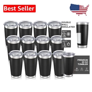 20 oz Insulated Stainless Steel Travel Tumblers - 12 Pack Black, Double Wall - Picture 1 of 9